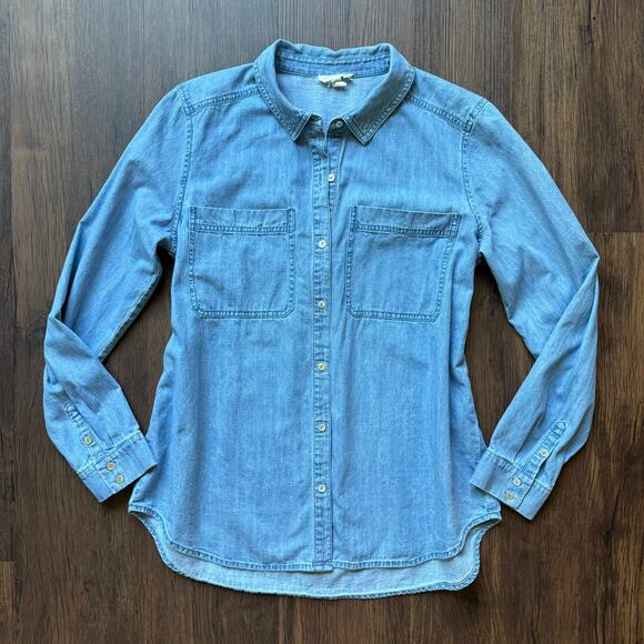 Eileen Fisher Organic Cotton Chambray Button Down Shirt Medium - Picture 1 of 5